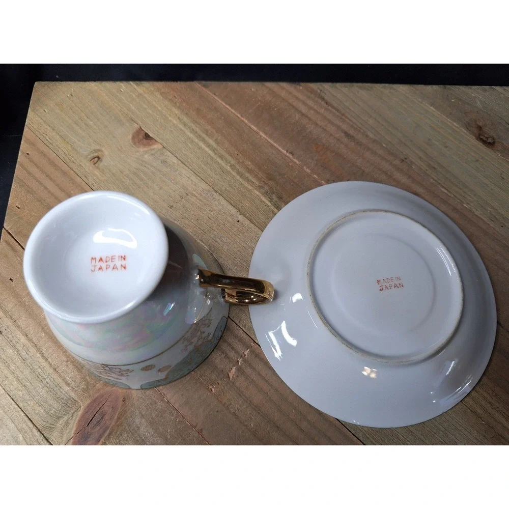 Vintage Made in Japan‎ Lusterware Teacup and Saucer Set Iridescent Gold Floral